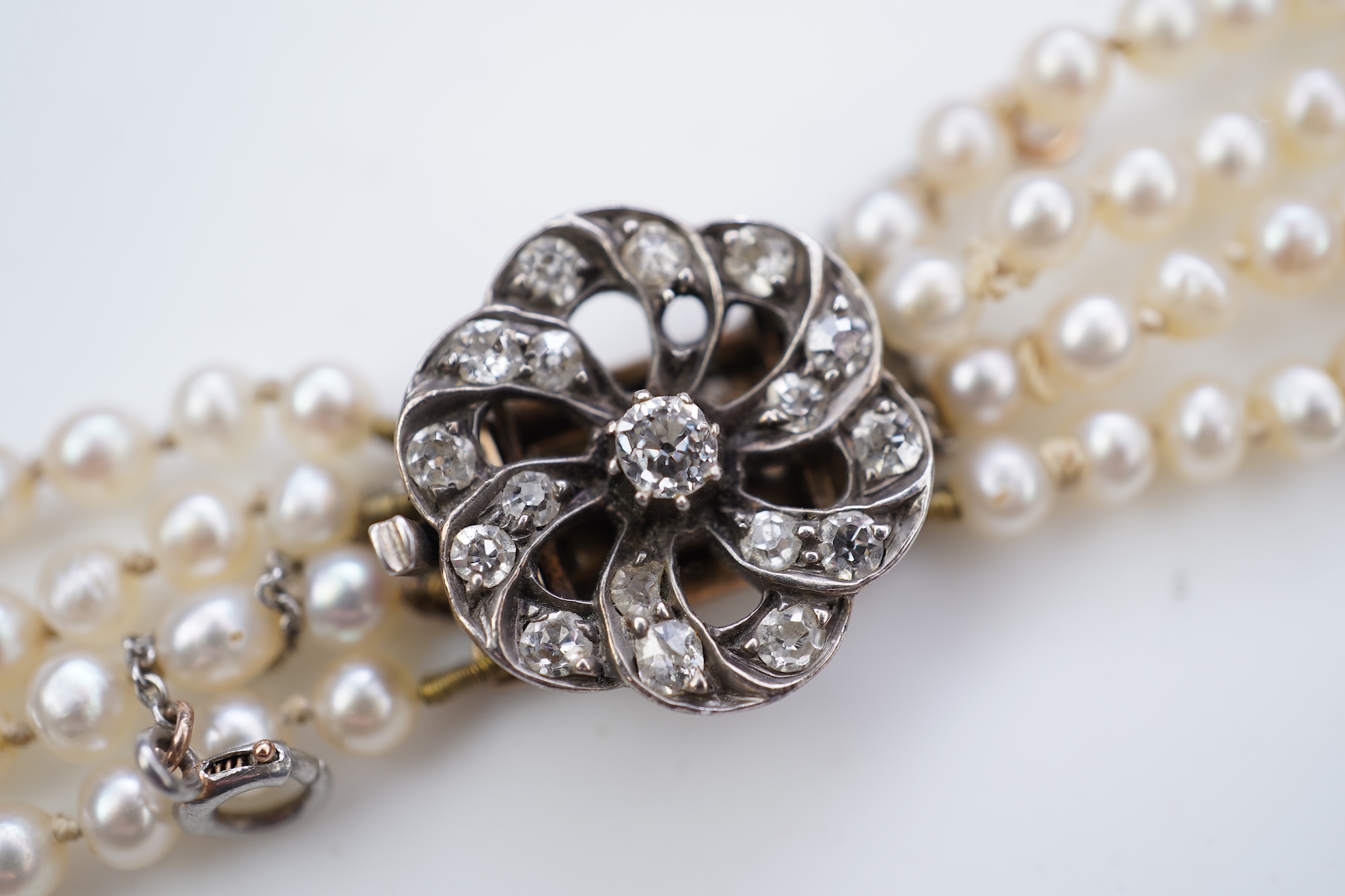 A pearl and diamond necklace, 19th century and later